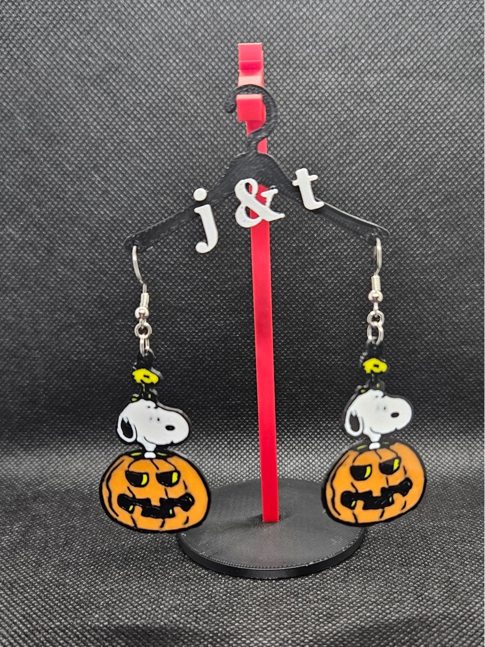 Snoopy Pumpkin Halloween Drop Earrings - Orange & White